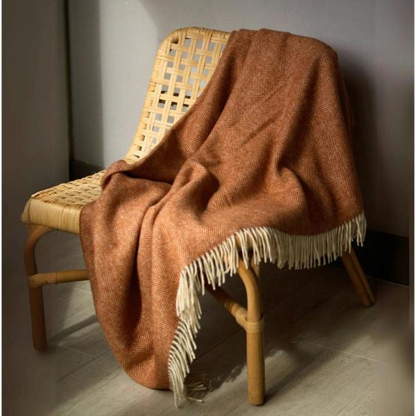 British Lambswool Blanket orange terracotta 