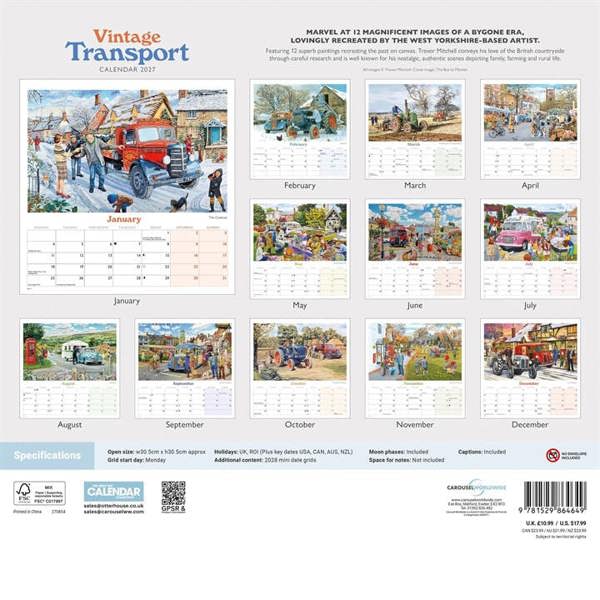 Trevor Mitchell, Vintage Transport Calendar 2027, Wall Calendars, Month To View, Art, Gift