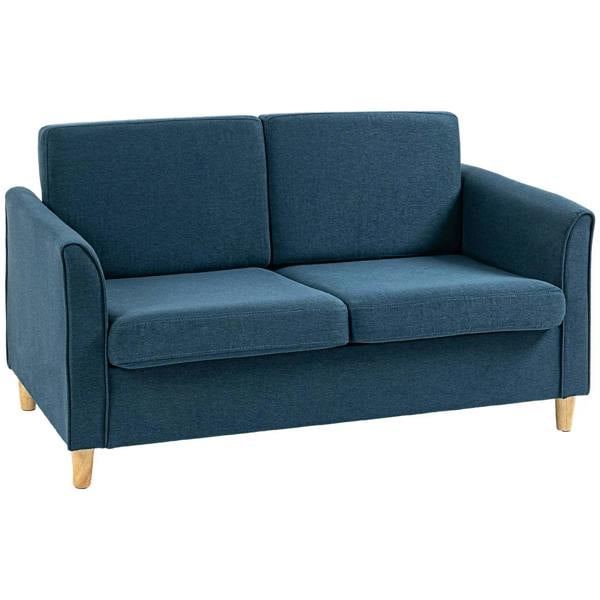 Blue compact 2-seater loveseat sofa with armrests and square back cushions