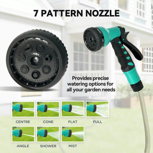 Bobobiy Retractable Hose Reel Wall Mounted, 30+2m Garden Hose Pipe Reel with Lock, 7 in 1 Spray Nozzle, 180° Swivel, 59 x 23 x 42 cm, Grey