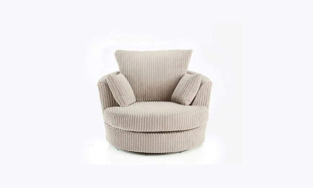 Dylan Jumbo Cord Fabric Swivel Chair Armchair in Cream
