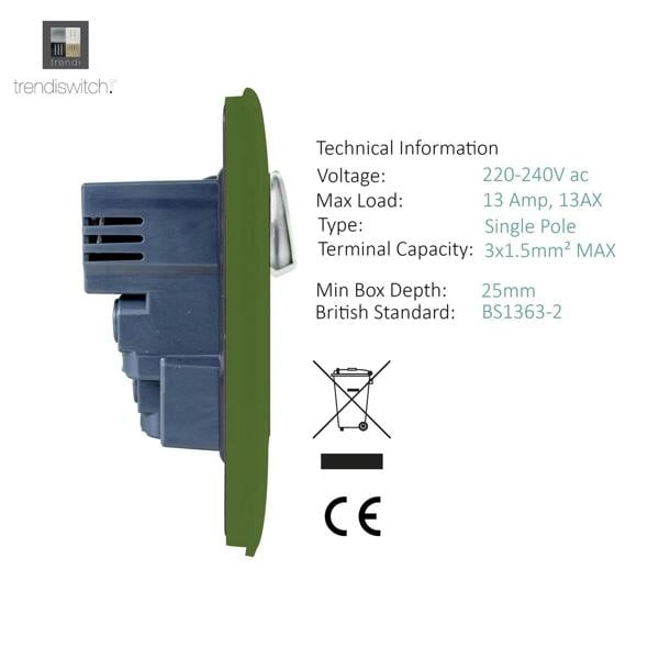 Trendi Switch 1 Gang USB 2100mA Plug Socket in Moss Green