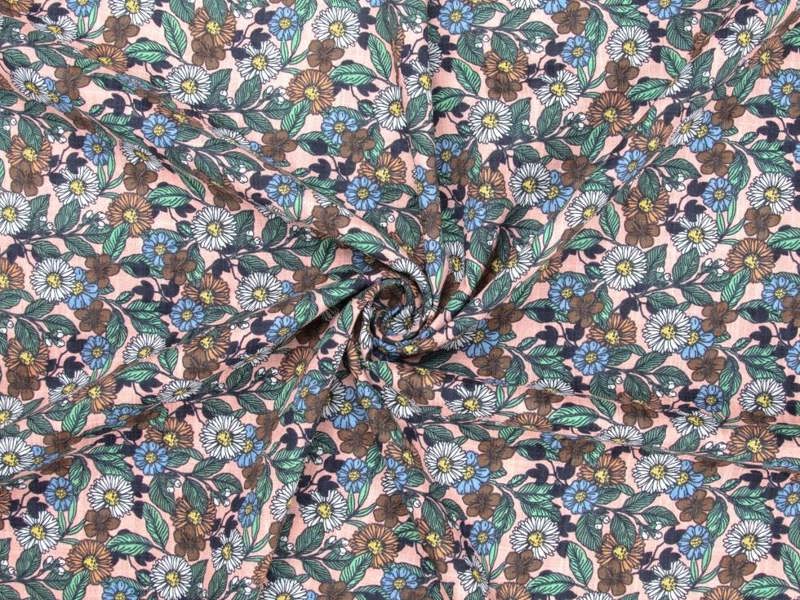 Minerva Core Range Deadstock Linen Look Cotton Viscose Fabric - Flowers Design Dressmaking Fabric, 140 cm / 56" Wide - per metre