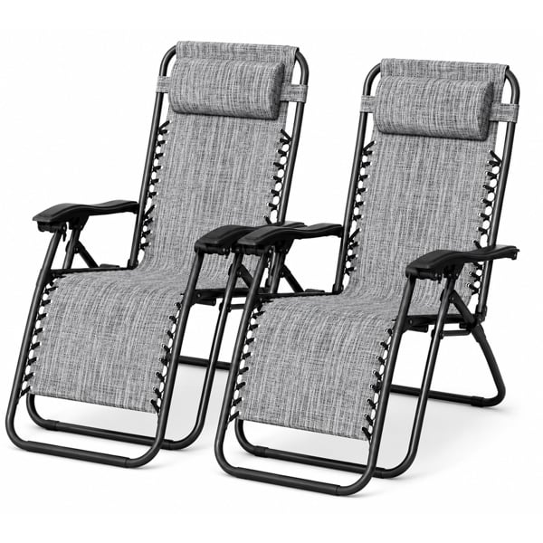 Padded Anti-Gravity Recliner Garden Chairs Grey 2pc