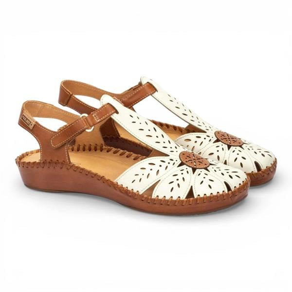Pikolinos P-Vallarta - Women’s Tan Cream Leather Wedge Sandals