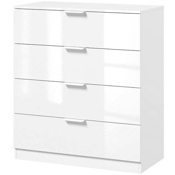 High Gloss 4-Drawer Chest of Drawers, Space-Saving Bedroom Storage Unit with Smooth Runners, White