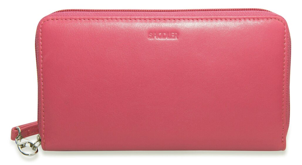 SADDLER SOPHIA Leather Zip Around Purse  - 15 Card slots, Mobile Phone Pocket,  Detachable Wrist Strap- RFID Protected - Fuchsia