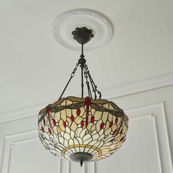 Tiffany Glass Hanging Ceiling Pendant Light Bronze & Dragonfly Lamp Shade i00102 Loops