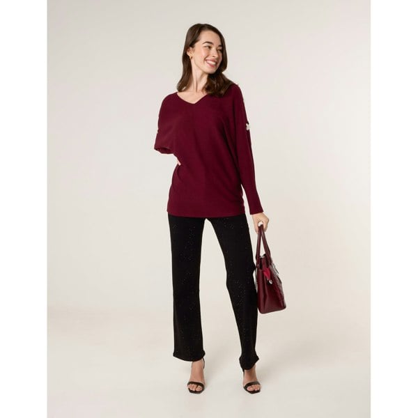 Blue Vanilla V-Neck Batwing Shoulder Pearl Detailing Jumper