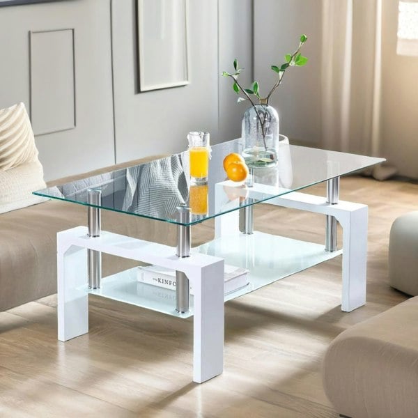 Rafaelo Mobilia 2 Tier Glass Coffee Table White