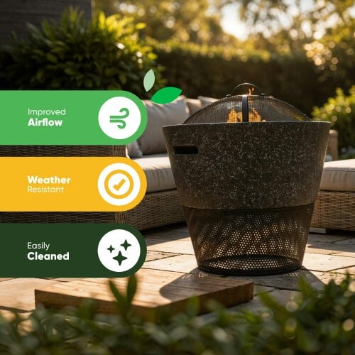 Gardenwize MGO Round Firepit BBQ with Log Storage – 2-in-1 Outdoor Fire Bowl & Grill