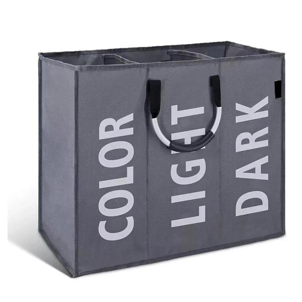 ATEK Triple Collapsible Laundry Basket Clothes Hamper Dark Grey