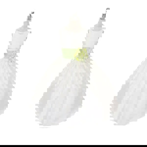 Kids Dreams Morgan - Bridal Ivory or White - Lime Green Sash and Flower