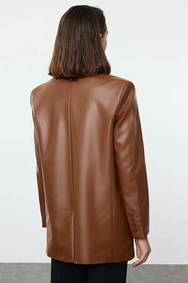 WOVCOR Woven Oversize Faux Leather Blazer Jacket