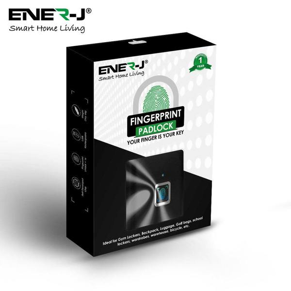 ENER-J Smart Fingerprint Padlock, USB Rechargeable Biometric Lock, 10 User Access, 9,000 Unlocks, Gym, Lockers, Bikes & Travel, Black