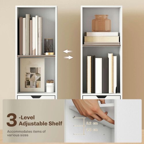 Wyld Haus Kesura Wooden White Tall Narrow 6 Tier Bookcase With Drawer And Door