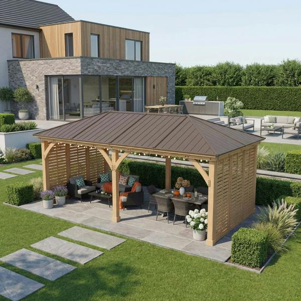 Yardistry Wooden Gazebo 12ft x 24ft (3.7m x 7.4m) with Double Walls 3.7m x 7.4m Wooden Gazebo 1