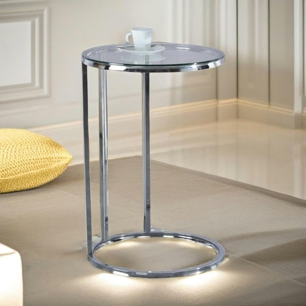 Rafaelo Mobilia Glass C Shaped Round Side Table Chrome Silver