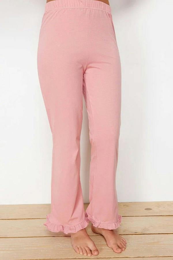 WOVCOR 2-Piece 100% Cotton Ruffle Detail Knitted Pajama Set
