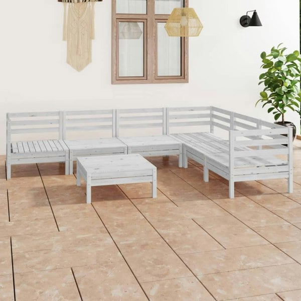 Berkfield 7 Piece Garden Lounge Set Solid Wood Pine White