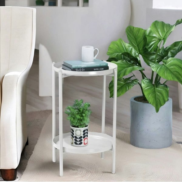 Rafaelo Mobilia 2 Tier Round Metal Coffee Table White