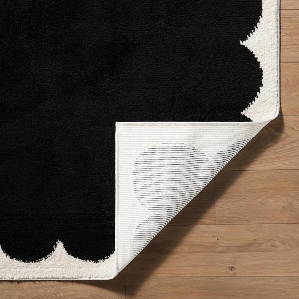 Livabliss Fossay Shag-Washable Black Cream Modern High Pile Rug