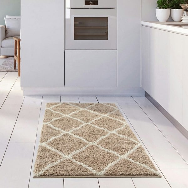 Moroccan Design Thick Shaggy Area Rugs Beige