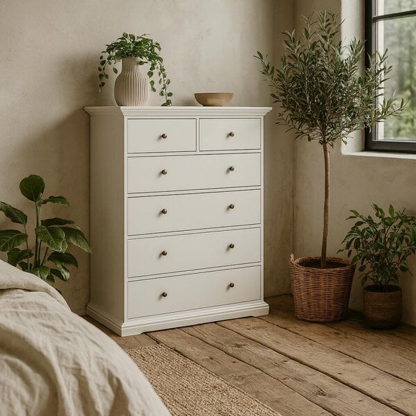 Wyld Haus Osaka Tall Farmhouse White Wooden Chest 6 Drawers