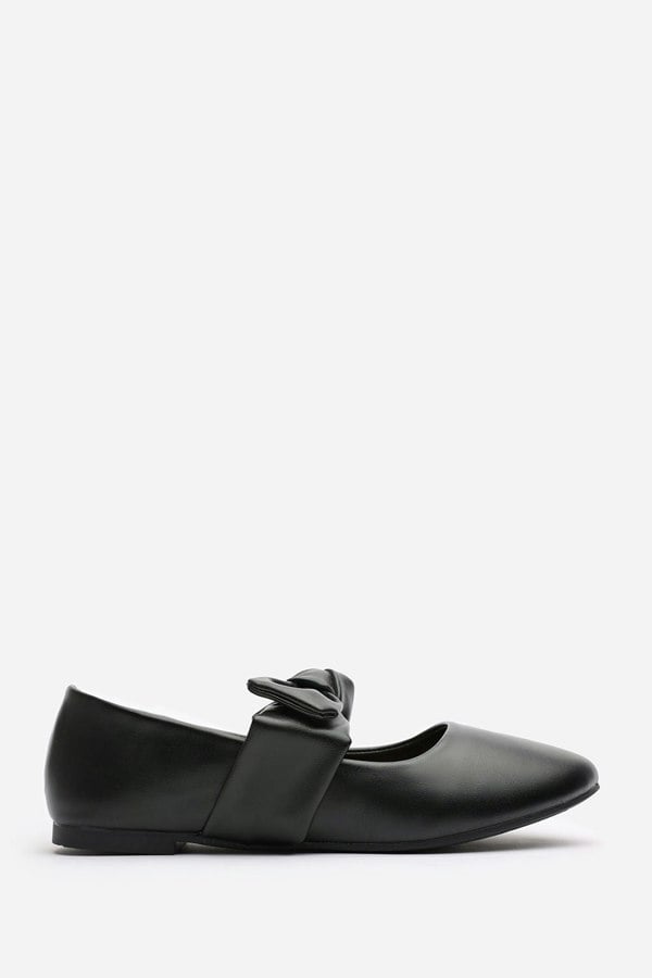 Where's That From Gabriella Bow Strap Ballet Flats in Black Faux Leather