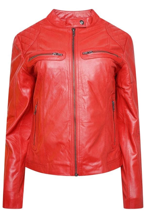 Pelle D’annata Ladies Real Leather Biker Jacket - Red
