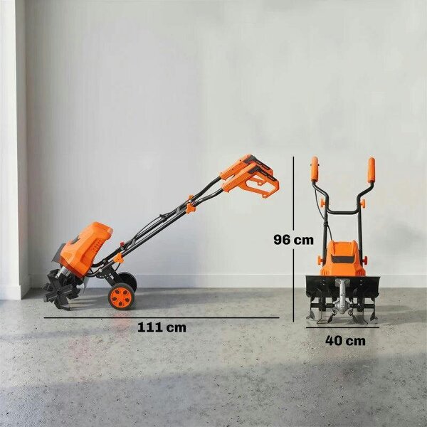 1500W Electric Garden Tiller w/Foldable Handle, 40cm Working Width, 20cm Tilling Depth, 6 Blades, 2 Adjustable Wheels