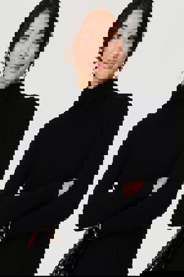 Black | Textured Knit Bodycon Midi Dress
