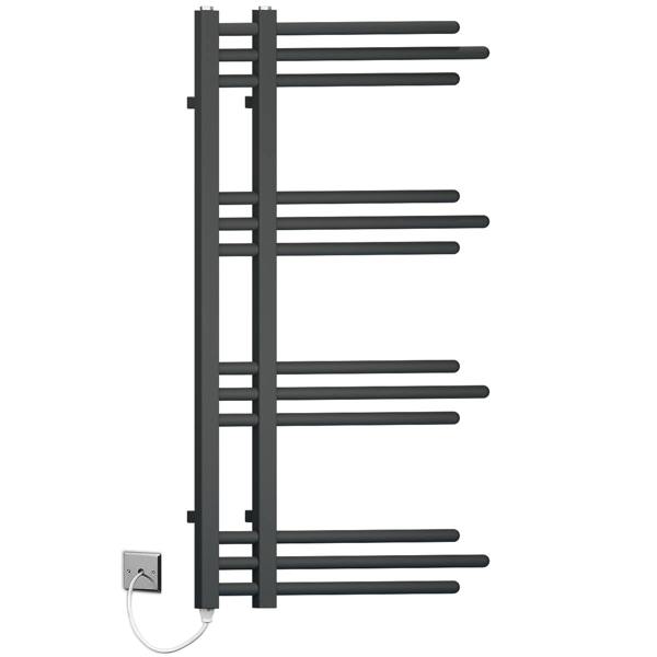 MYHOMEWARE Black 500mm Wide 900mm High Sydney Designer Pre-Filled Electric Towel Rail Bathroom Radiator
