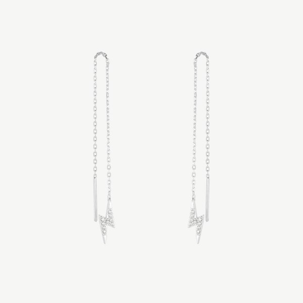 Spero London Lightning Bolt Sterling Silver Chain Drop Earring - Pair