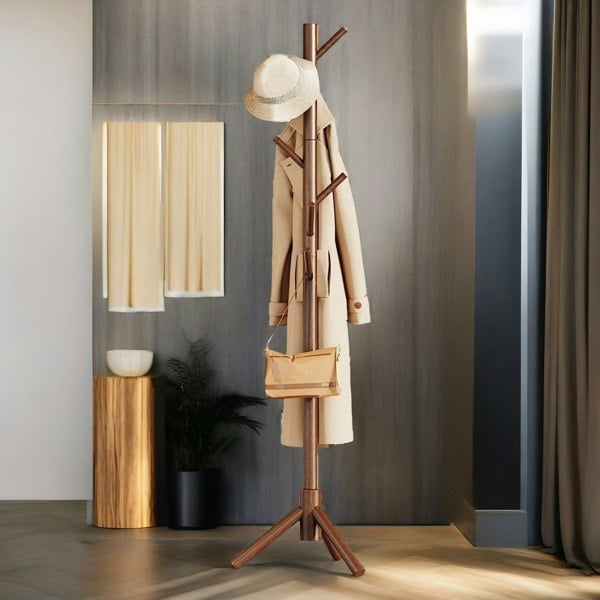 Rafaelo Mobilia Wooden Coat Stand Stand With 8 Hooks Brown