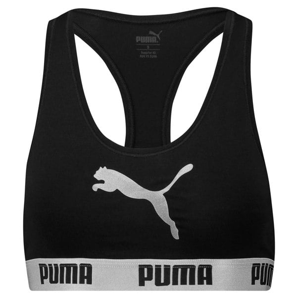 Puma Cotton Modal Stretch Cat Logo Racerback Bra, Black / Silver