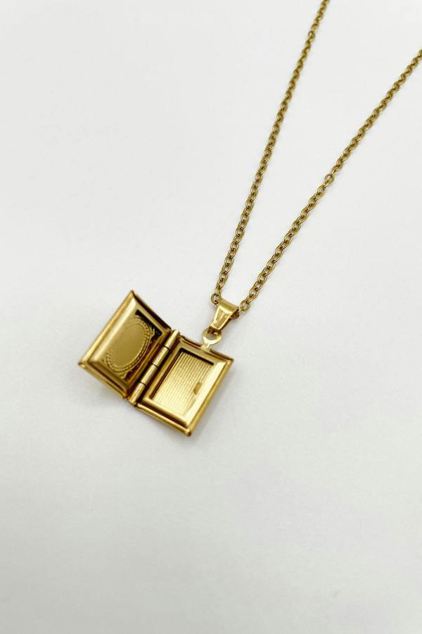 SVNX Booklet Locket Pendant Necklace in Gold