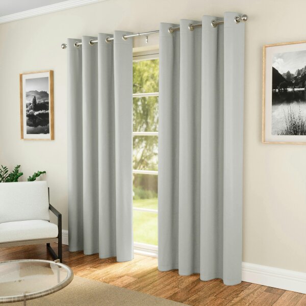 Enhanced Living Grey Plain Supersoft Thermal Room Darkening Eyelet Curtain - Pair for Living Room & Bedrooms