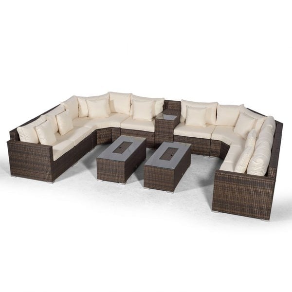 Giardino Santorini U Shape Modular 8 Seat Rattan Sofa Set With Armrest Drinks Cooler & 2 Drinks Cooler Coffee Tables