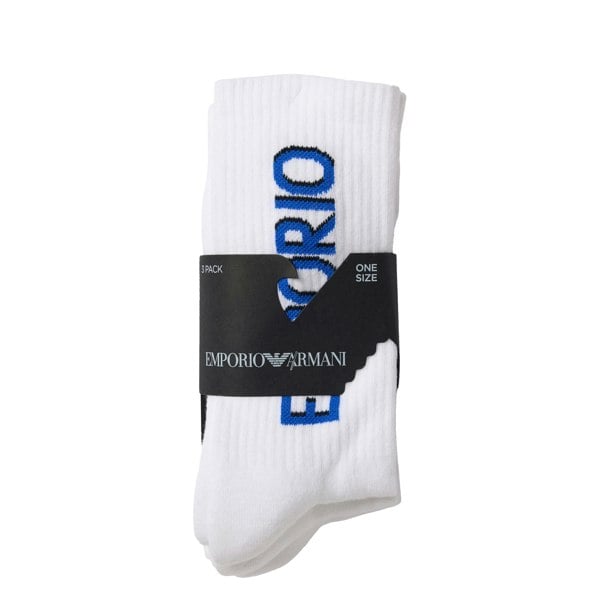 Emporio Armani 3 Pack Blue Logo Sport Socks White/White/White