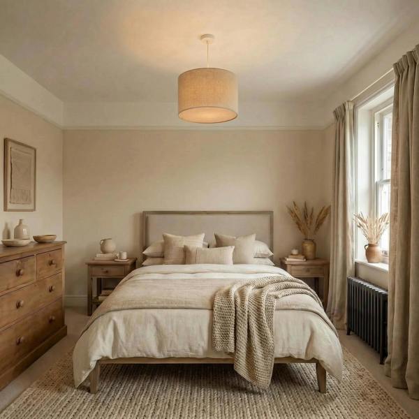 Coconut Milk Textured Linen Pendant Lighting Shade with Diffuser Image 6