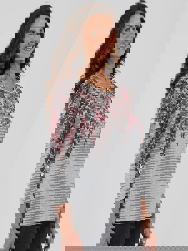 TIGI-Wear Stripe And Floral Border Print Top