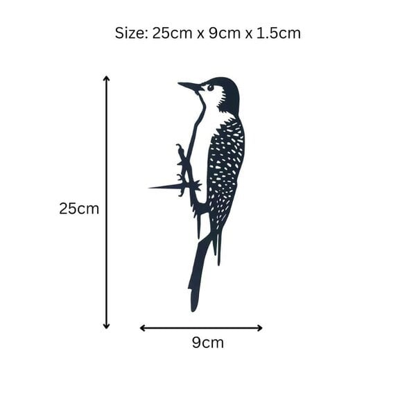 EDH Door Hardware Metal Woodpecker Tree Silhouette – 25cm x 9cm | Rustic Metal Bird Wall Art & Garden Ornament | Weatherproof Hanging Décor