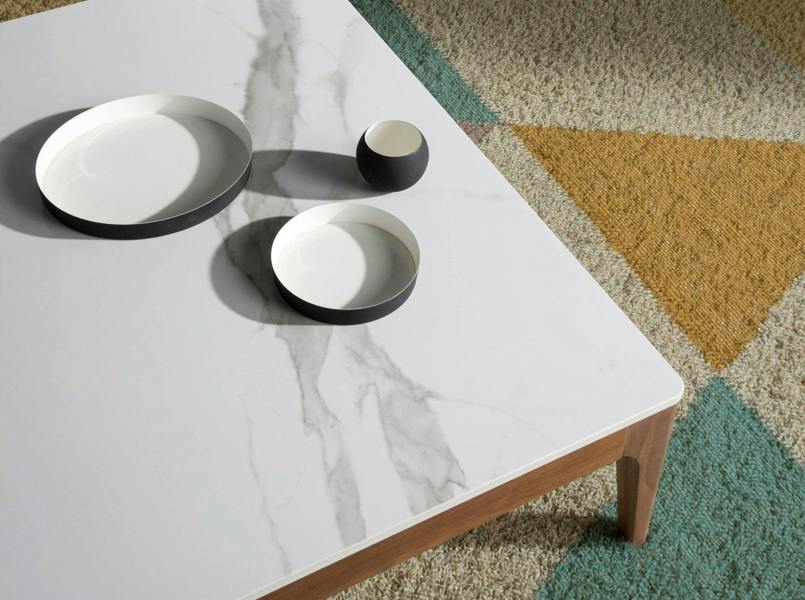 Angel Cerdá Porcelain Marble and Walnut Square Coffee Table 2042