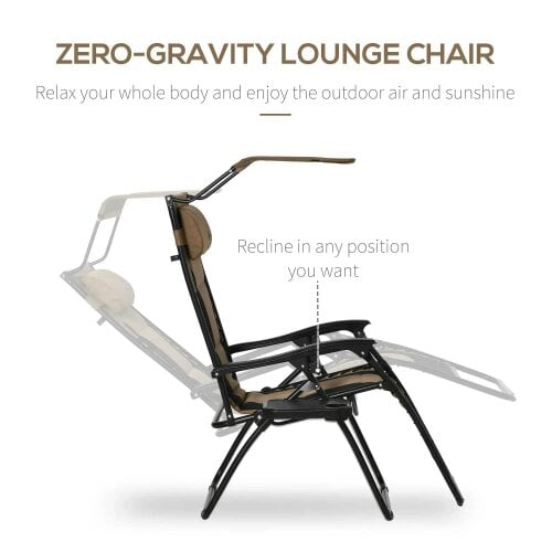 Bobobiy Zero Gravity Lounger Chair, Folding Reclining Patio Chair - Shade Cover, Padded Seat, Cup Holder, Soft Cushion & Headrest for Poolside