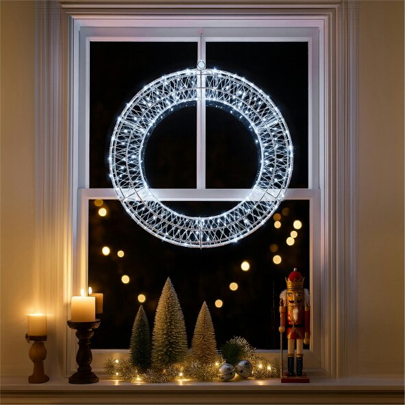 Scotts of Stow Xmas Haus Pre Lit Micro LED Wreath with 5m Lead Timer