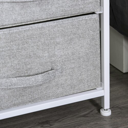 Wyld Haus Vepapa White Metal And Grey Fabric 5 Drawer Linen Basket Storage Unit With Natural Wooden Top Shelf