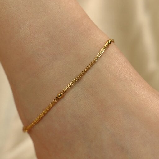 The Colourful Aura Golden Brass Beaded Round Ball Minimalist Boho Slim Foot Payal Anklet