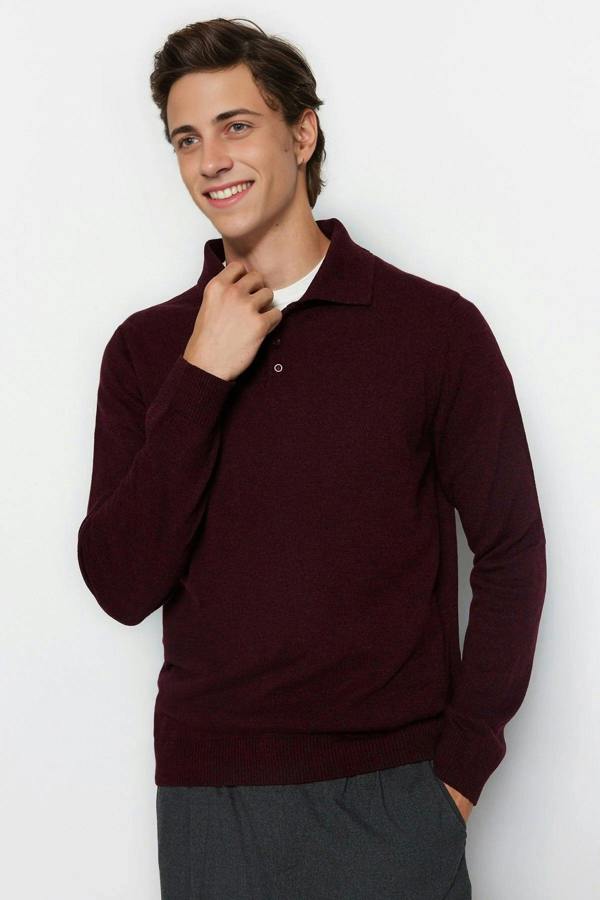 WOVCOR Polo Neck Buttoned Smart Knit Men's Sweater