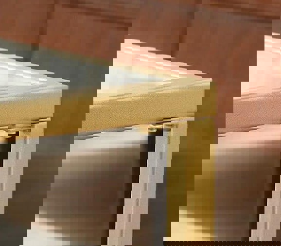 Modcraft Modern Glass Coffee Table with Storage – Gold Steel Frame, Tempered Glass Shelves